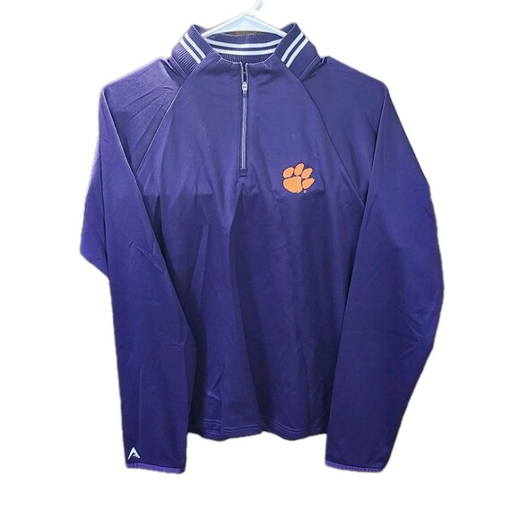 Antigua Tops - Womens Clemson Antigua Silky 1/4 Zip Shirt Purple Sz M Long Sleeve